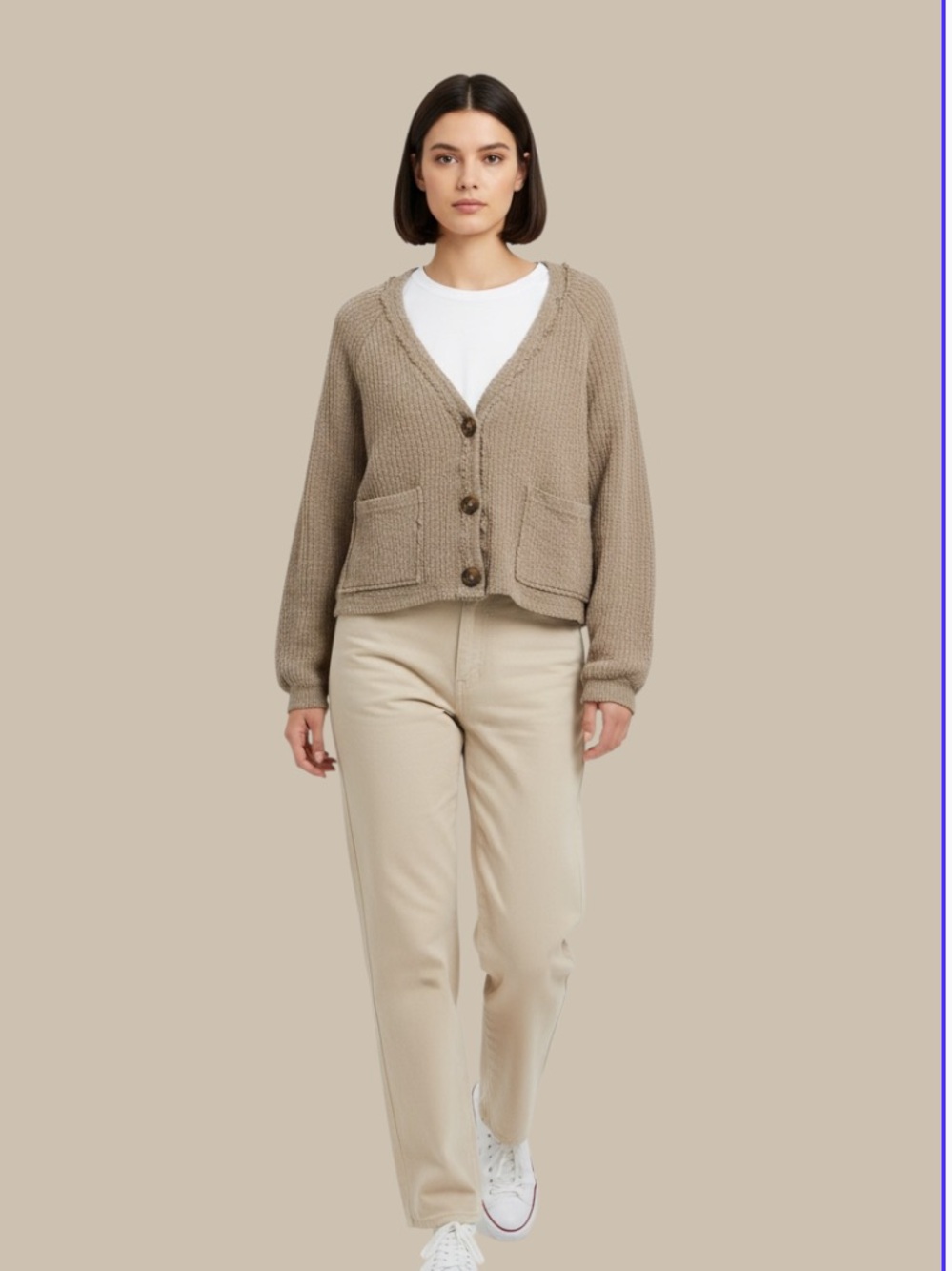 Listicle Wide V Cut Button Down Sweater with Functional Pockets